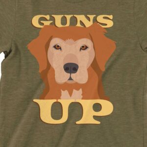 Guns up t-shirt, golden retriever locked in and ready